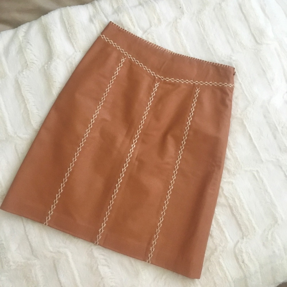 GAP Tan Genuine Leather Stitched Skirt - Picture 8 of 8